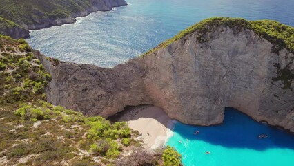 Wall Mural - Aerial view of the Navagio beach with the famous wrecked ship in Zante, Greece.