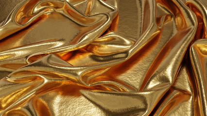Wall Mural - Golden metallic cloth with folds and creases. Luxury background. 3D rendered image.