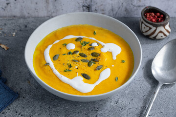 Wall Mural - Pumpkin vegetable soup with cream
