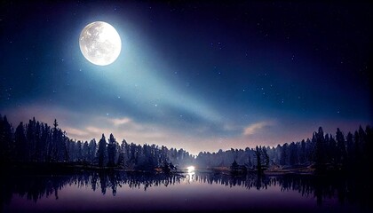 night landscape with moon and stars