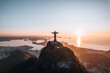 Aerial View of Christ de Redeemer during sunrise in Rio de Janeiro, Brazil