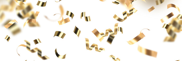 golden confetti on white background falling overlay design