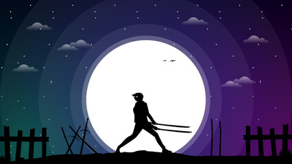 urban samurai boy anime wallpaper. samurai boy with oni mask on head. Samurai wallpaper. japanese theme walpaper. samurai with two swords.