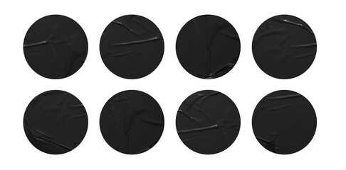Poster - Set of round black paper stickers mock up blank tags labels, isolated on white background