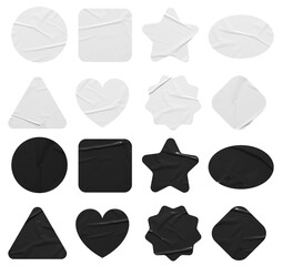 Poster - Set of Black and White stickers mock up. Blank tags labels of different shapes, isolated on white background