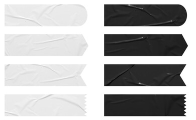 Poster - Set of banner Black and White stickers mock up. Blank tags labels of different shapes, isolated on white background