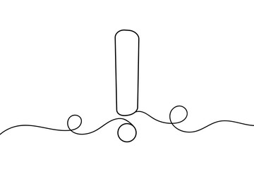 Aufkleber - Exclamation mark linear background. Continuous line drawing. One continuous line drawing of exclamation mark. 