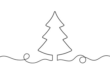 Aufkleber - Christmas tree linear background. Continuous line drawing. One continuous line drawing of Christmas tree. 