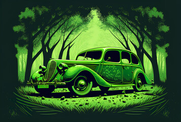 Car in green illustration. Generative AI