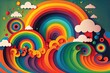 a colorful rainbow - colored painting with clouds and a rainbow - colored rainbow -  Generative AI