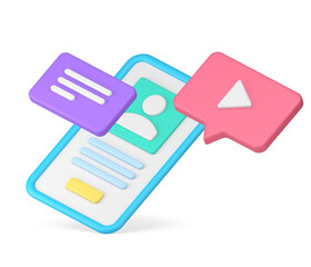 Poster - Smartphone application social networks messenger multimedia content isometric 3d icon