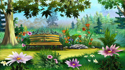 Wall Mural - Bench in the park illustration