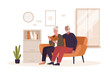 Grandpa and grandma reading a book on the sofa. Illustrations for websites, landing pages, mobile apps, posters and banners. Trendy flat vector illustration