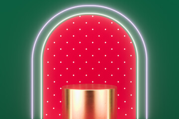 Poster - Winter Christmas background with a podium stage for product display. 3d rendering.