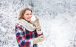 © be free - Feeling rested. cheerful woman enjoy xmas vacation. woman warm clothes in snowy forest. trees covered white snow. girl have fun playing snowball. frosty and funny weather. winter holiday activity