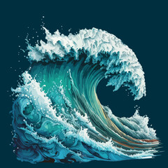 Wall Mural - Stormy sea wave with foam. Vector illustration