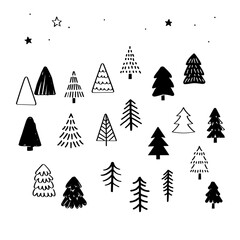 Wall Mural - Hand drawn christmas tree illustration set