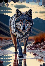 Wolf In Nature With Mosaic Style