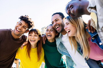 united group of young friends having fun together. friendship student lifestyle concept