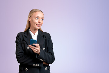 Poster - Attentive attractive businesswoman wearing formal wear holding s