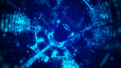 Poster - futuristic dynamic wireframe tunnel on blue background. digital data flow. progressive it technologi