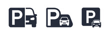 Car Parking Icon Set. Parking Space Sign. Parking Location. Vector Illustration.