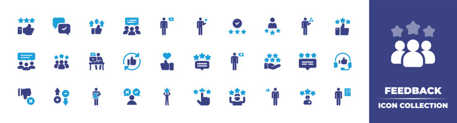 Feedback icon collection. Vector illustration. Containing feedback, like, positive review, customer satisfaction, rating, good feedback, review, customer review, rate, decline, good review, and more.