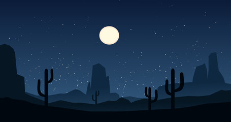 Wall Mural - Beautiful soothing night over desert with moon and stars