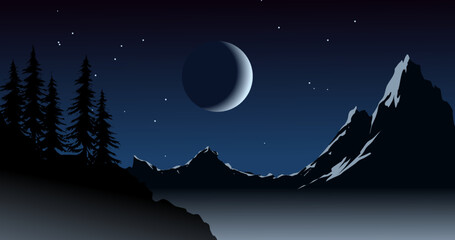 Wall Mural - night landscape with moon and mountain