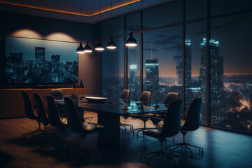 futuristic meeting room, modern luxurious office interior with advisory table, futuristic architecture design