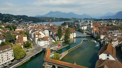 Wall Mural - City of Lucerne in Switzerland from above - aerial view - travel photography