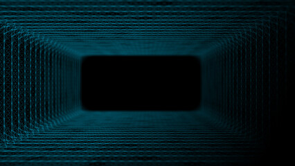 Poster - Galactic portal with linear connections. Optical illusion of a laser tunnel. Technological connections of space and time. The concept of leaders in the technological world. 3d rendering.