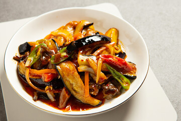 Canvas Print - Stir-fried eggplant and vegetables with spicy spices