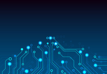 Poster - Network connection circuit board background technology that is widely used Emphasizes the use of lines and glow using blue tones.