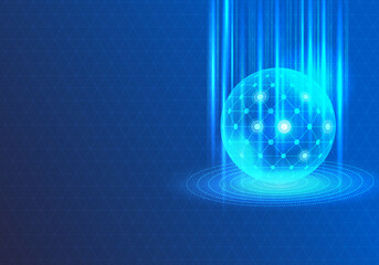 Poster - Technology processor background It is a glowing blue sphere with lines connecting artificial intelligence technology within the circle. acts like a brain