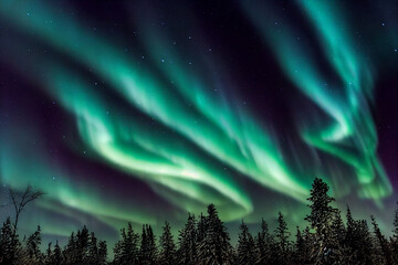 Wall Mural - aurora borealis in the forest