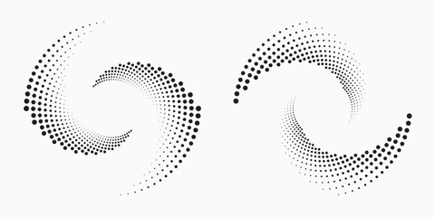 Poster - Circle halftone spiral backdrop set. Dotted abstract concentric circle. spiral, swirl, twirl element. Circular and radial dots helix. Design element for multipurpose use.	