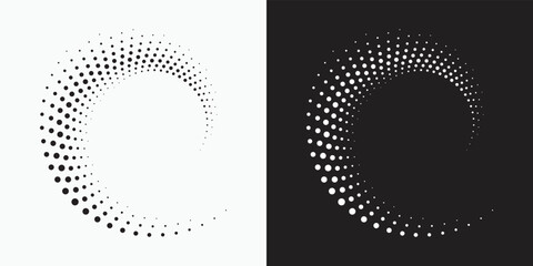 Poster - Circle halftone spiral backdrop. Dotted abstract concentric circle. spiral, swirl, twirl element. Circular and radial dots helix. Design element for multipurpose use.	