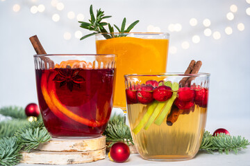 Wall Mural - Sangria or Mulled wine with Apple, cranberry and orange for Christmas table