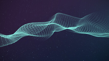 Aufkleber - a glowing wave on a dark background. illustration of science and technology. big data. 3d rendering