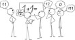 © Zdenek Sasek - Unsure People Looking at One Plus One Calculation, Vector Cartoon Stick Figure Illustration