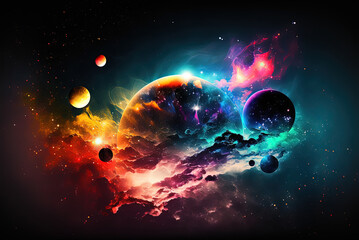 Wall Mural - abstract cosmic background. colorful background with planets and stars. colorful space illustration.