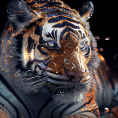 Wall Mural - Tiger in gold, silver and glitter portrait