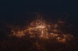 Aerial shot on Reno (Nevada, USA) at night, view from east. Imitation of satellite view on modern city with street lights and glow effect. 3d render