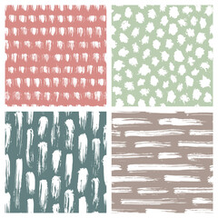 Wall Mural - Set of abstract hand drawn seamless patterns, brush strokes textures