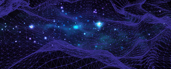 Wall Mural - Space galaxy background with mesh grid. Physics concept