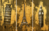 Fototapeta Fototapeta Londyn - modern painting of golden paris london pica The texture of the oriental style of gray and gold canvas with an abstract pattern. artist collection of gold painting 
