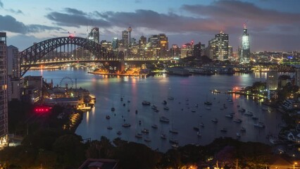 Poster - sunrise, time lapse of Sydney harbor, New South Wales, Australia