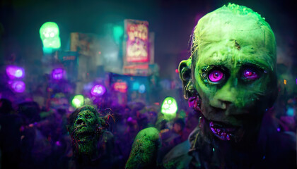 Wall Mural - Green zombie. AI generated background.