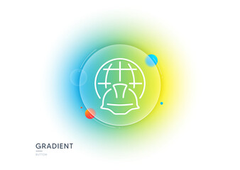 Poster - Global engineering line icon. Gradient blur button with glassmorphism. Engineer or architect helmet sign. World construction symbol. Transparent glass design. Global engineering line icon. Vector